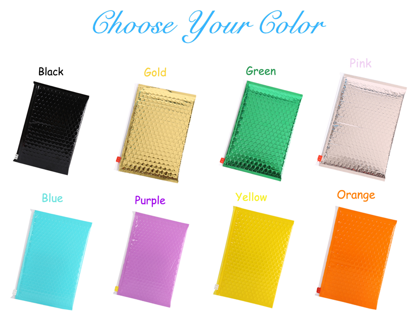 Compostable metallic glossy holographic private label bubble mailing bag, zip slider clear glitter bubble pouch bag