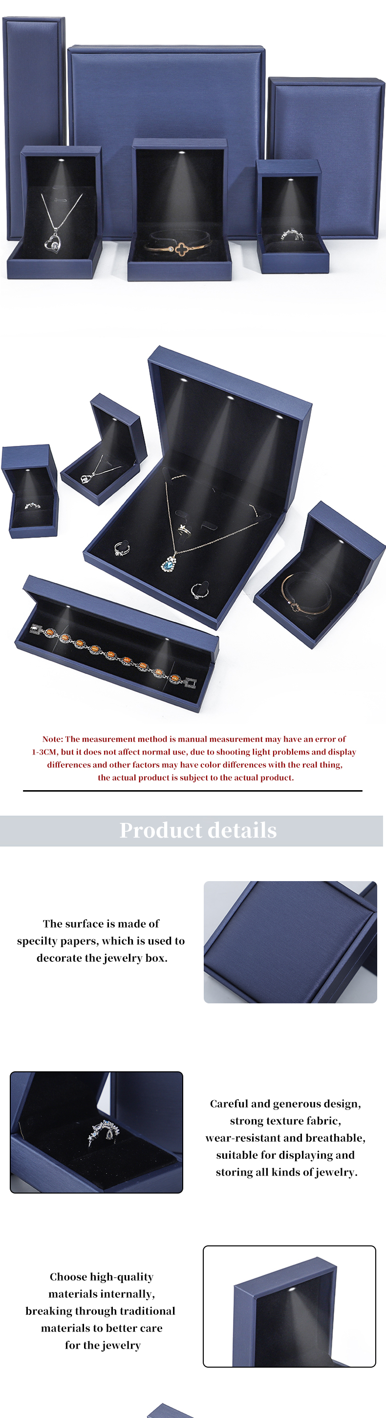 High End Brushed Grain LED Jewelry Box , PU Leather Ring Box With Light Inside