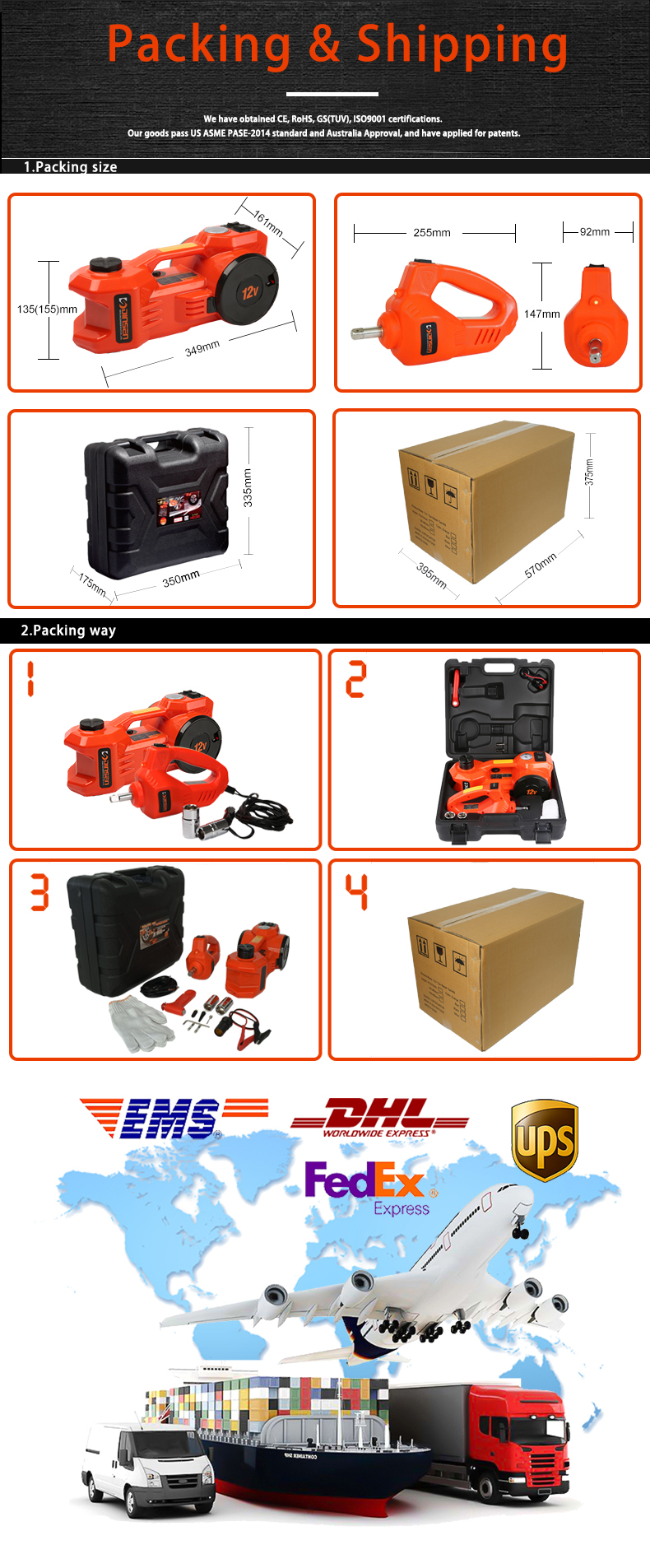 Dual Function 3 Ton 12 Volt Mini Electric Inflatable Car Hydraulic Jack Horizontal Type