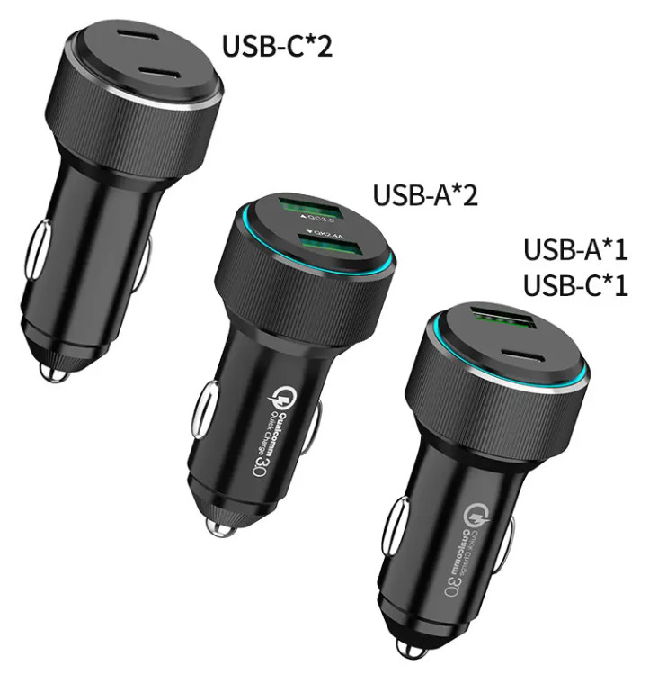 2 Ports 45W Dual Type C USB Car Charger Fast Charging Power Adapter