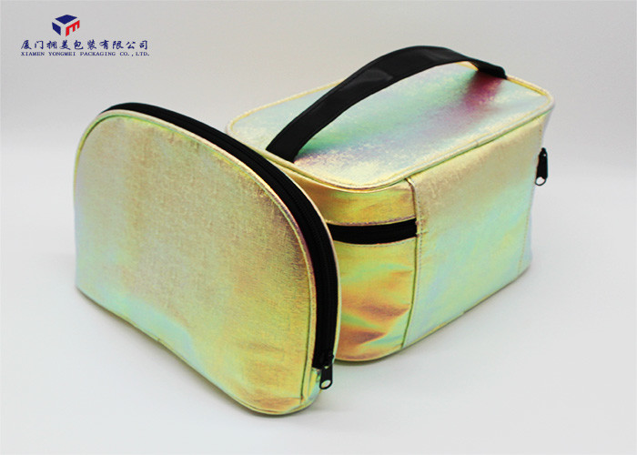 Flashing Gold Leather Cosmetic Bag Eye Catching Customized Lady Handbag