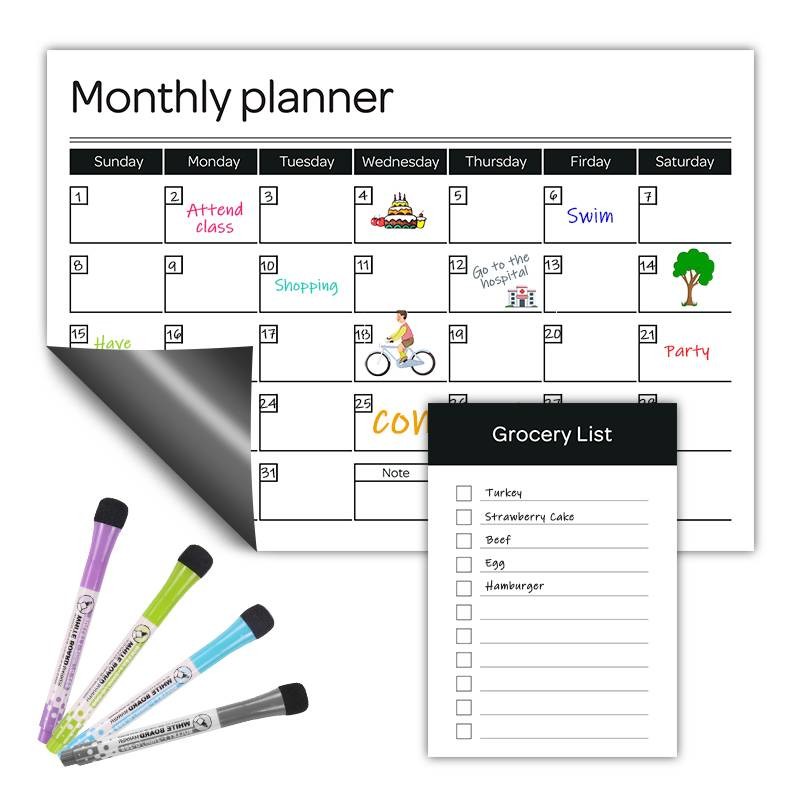 Magnetic Dry Erase Reusable Daily Weekly Monthly Planner Set 17x11'' A3 A4 Custom