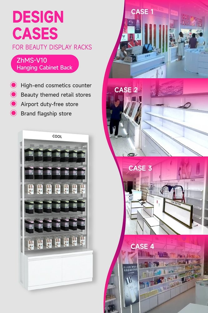 ZhMS-V10 T-Column with Adjustable Rods Skincare Display Cabinet for Airports
