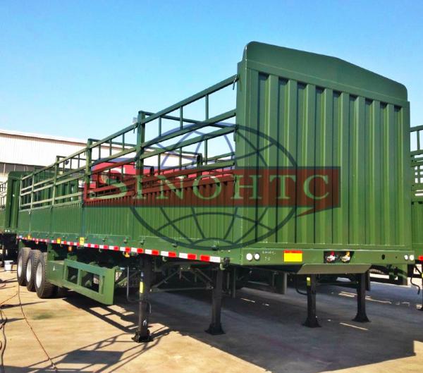 Steel Side Bar Fence Animal Transport Trailer , 50T 3 Axle Cattle Livestock
