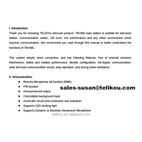 TM-800 Eight Channel Wired Master Station For Broadcast Intercom Studio Room