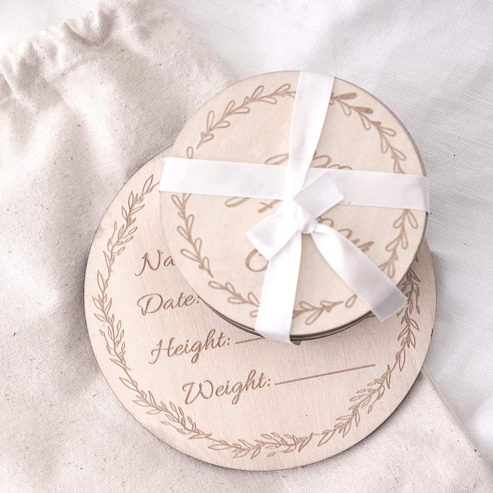 Custom Wooden Baby Milestone Cards | 13 Double-Sided Hand-Crafted Circles with a Larger Disc | Baby Shower Gifts
