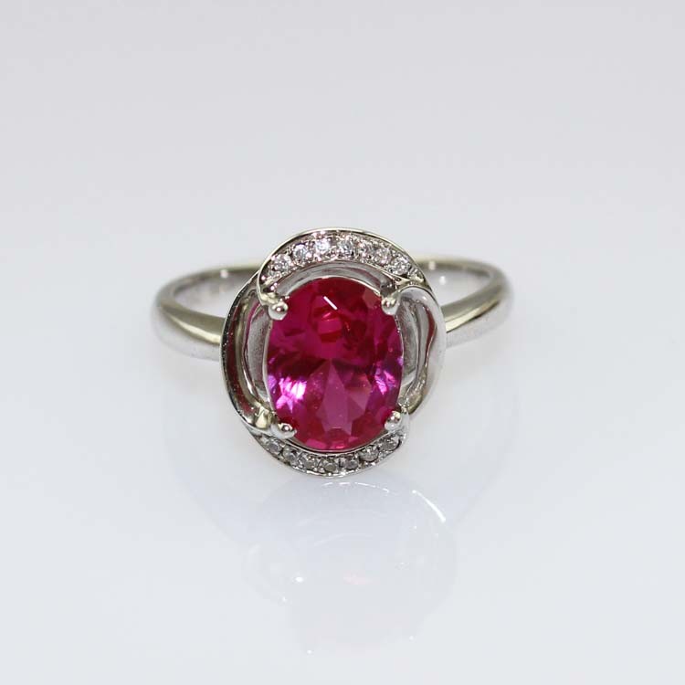 Women Jewelry 7mmx9mm Oval Red Cubic Zircon 925 Silver Ring(R183)