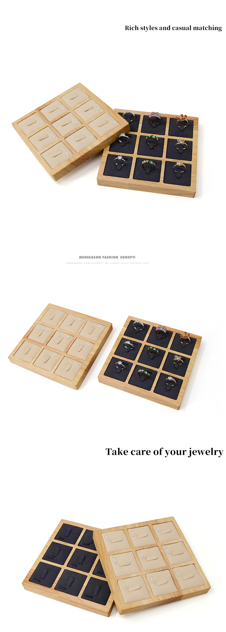 3x3 Multi Cells Solid Wood Jewellery Presentation Tray For Ear Rings Studs Exhibition