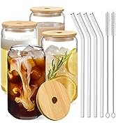 Drinking Glasses With Bamboo Lids And Glass Straw 16oz Glass Can Shaped Cup