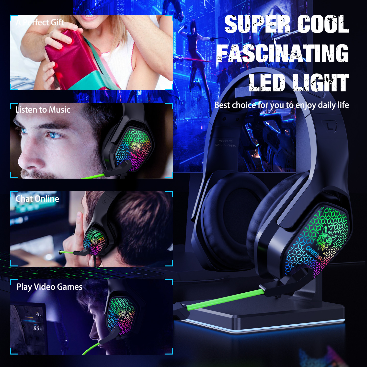 ONIKUMA X3 DC5V 100mA RGB PC Gamer Headset With Mic