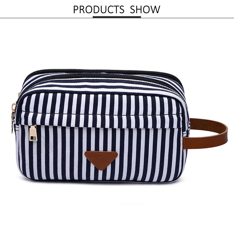 Multifunction Striped Canvas Makeup Brush Bags For Women