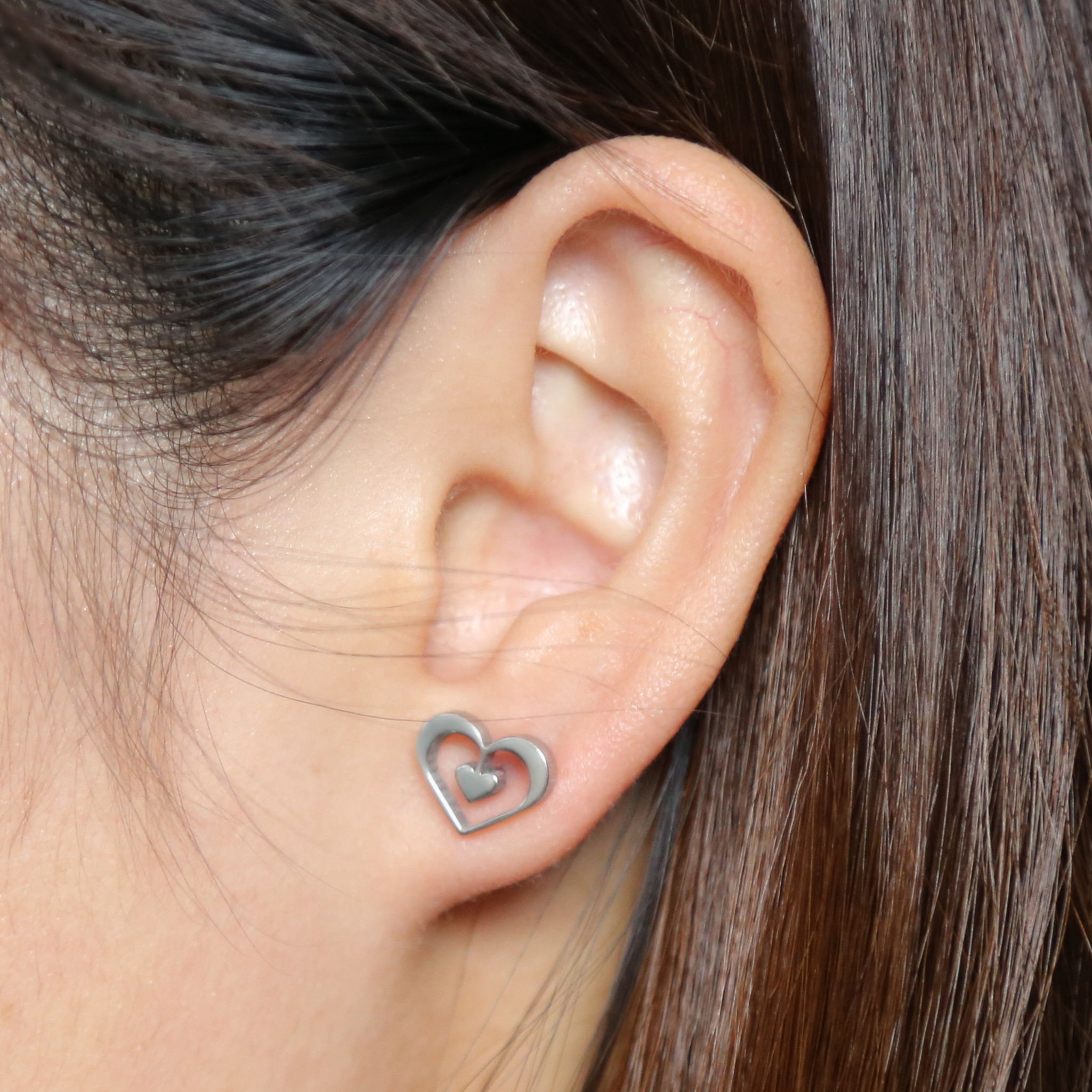 Special double heart shape women stud earrings stainless steel body piercing jewelry