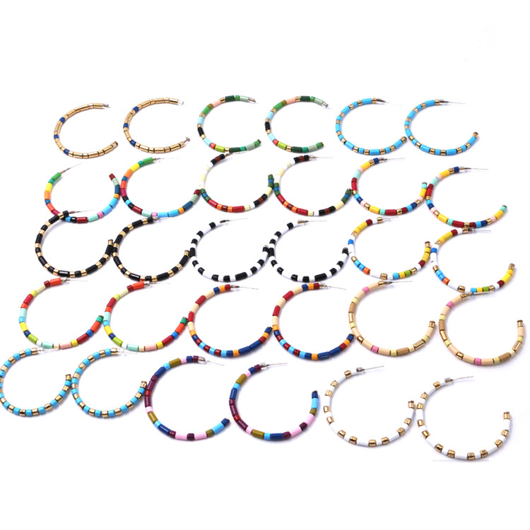 Bohemia Zinc Alloy Tile Hoop Earrings 45mm with stainless steel stud