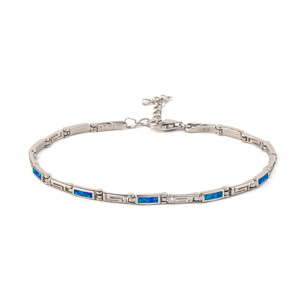 Natural Vintage Fire Rectangular Greek Blue Opal Bracelet With 925 Sterling Silver