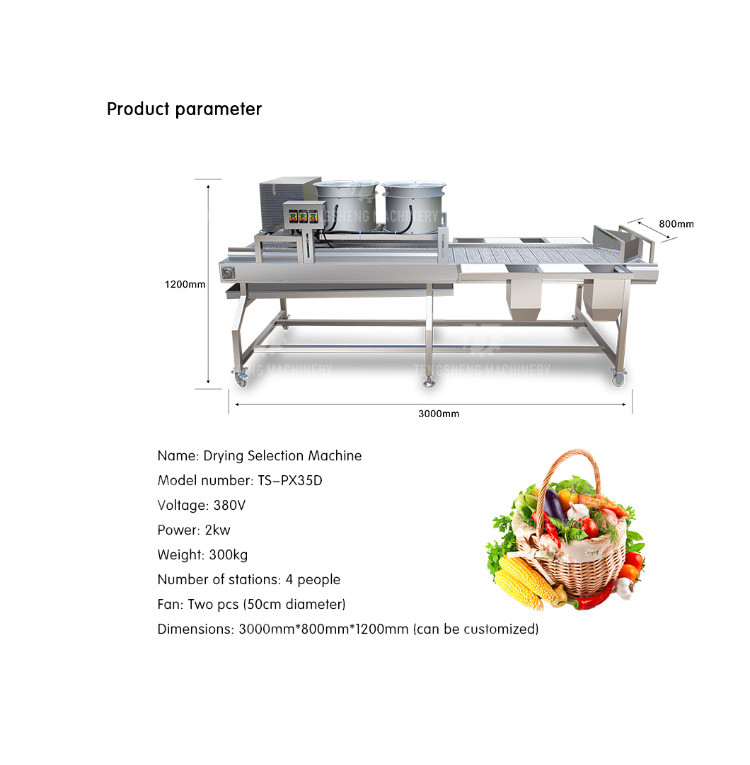2KW 300KG Manual selection sorting table stainless steel air - drying selection machine is efficient