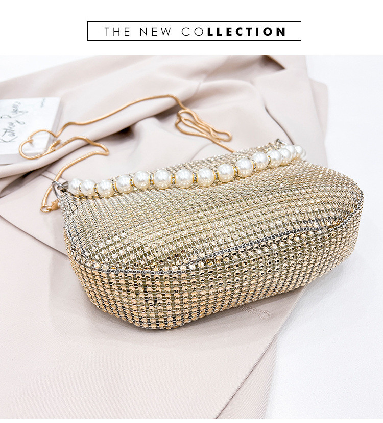 New pearl handle imitation full diamond handbag shoulder bag Cross-border explosive party dinner bag fashion shoulder