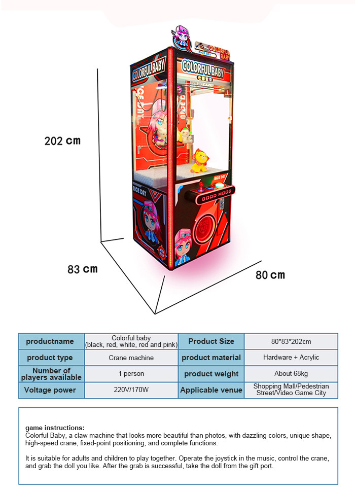 Anti UV Coin Operated Arcade Machines Gift Toy Crane Claw Machine