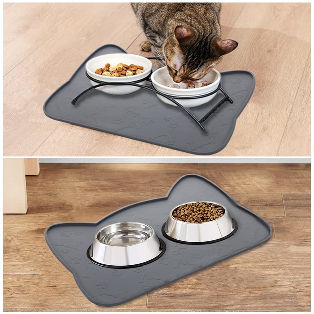 Silicone Pet Food Mat For Floor Waterproof Non Slip Pet Feeding Mat Raised Edge Cat Bowl Mat Travel Easy ToTake PlaceMat