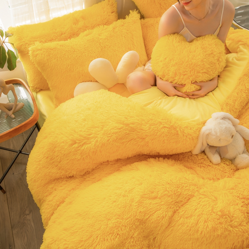 European and American Style Solid Color Thickened Warm Mink Velvet Duvet Bedding Set