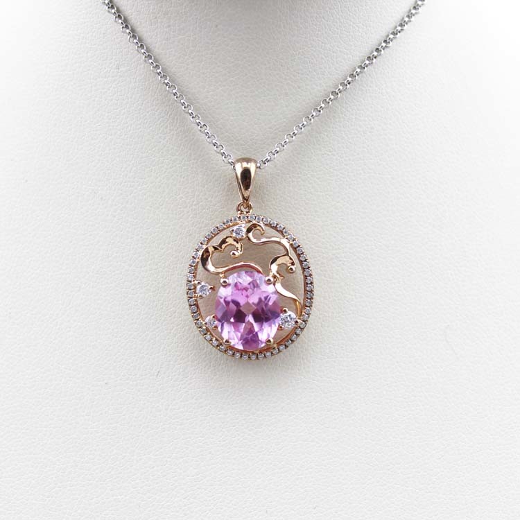 Rose Gold Plated 925 Silver 9mmx11mm Ruby CZ Diamonds Pendant Necklace (PSJ0384)