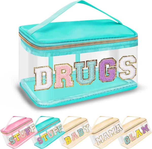 Chenille embroidery alphabet makeup bag Transparent waterproof PVC portable
