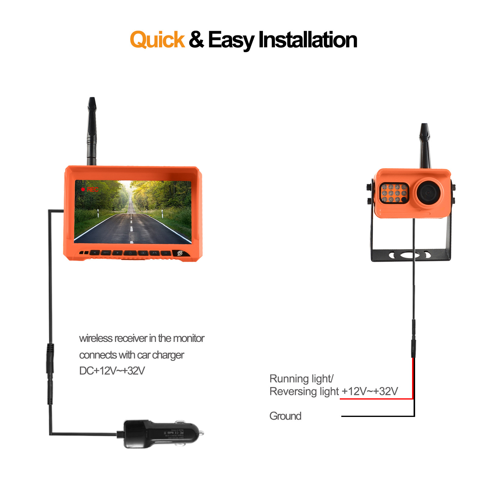 Truck Rearview HD Backup Camera Monitor 7" DVR Monitoring System