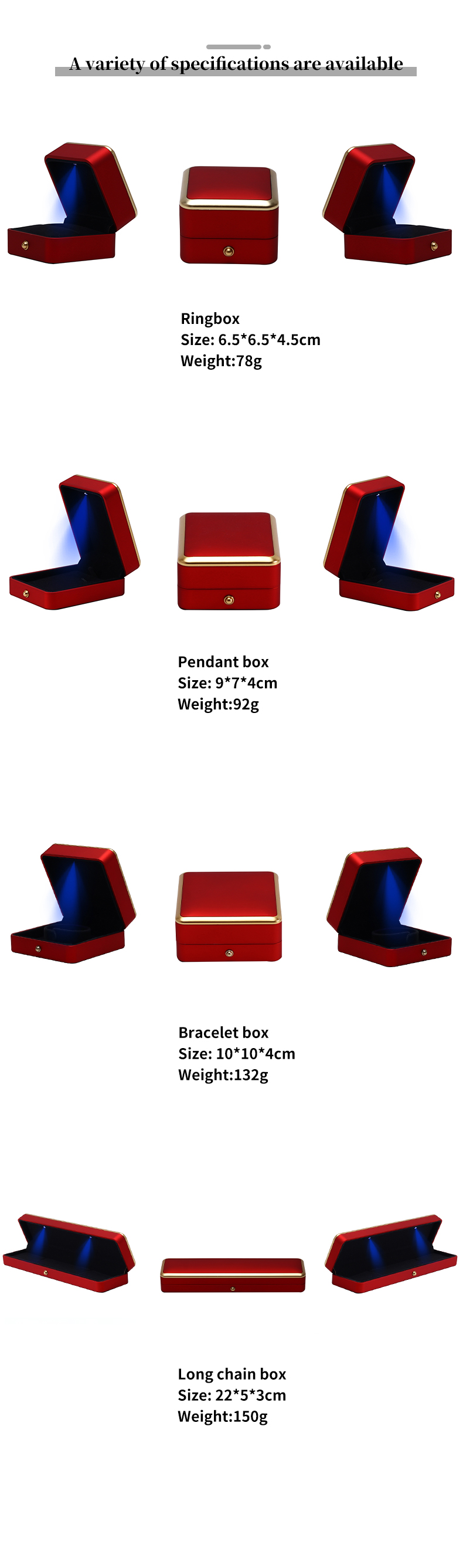 Custom Plastic Spray Painted Square Luxury Necklace Ring Red LED Jewelry Box Handmade