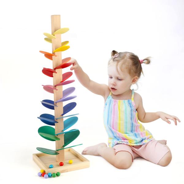Montessori Educational Toy Blocks Wooden Music Tree with Marble Ball Run Track