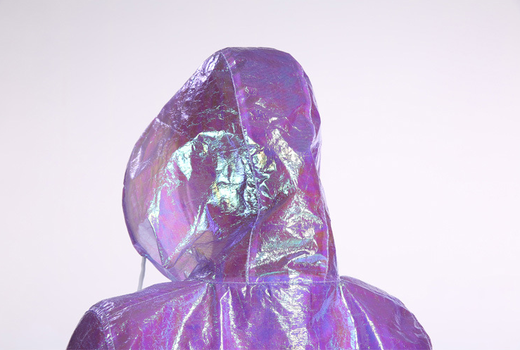 Wholesales fashion design metallic women holographic rain coat