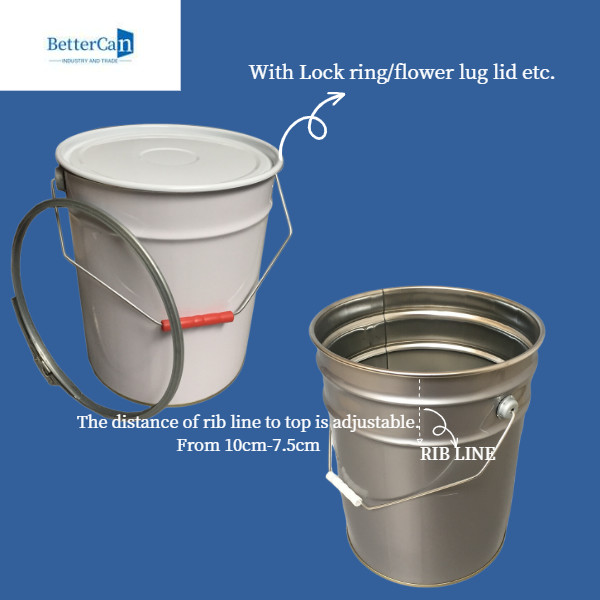 Metal Exterior Paint Can , Empty 5 Gallon Steel Pail With Lid