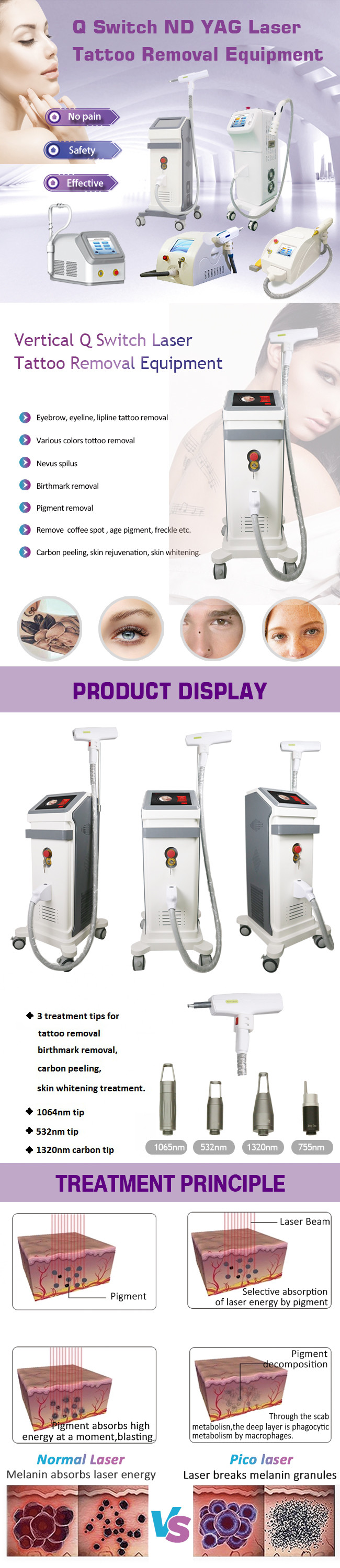 1000W 1064nm Q Switch Laser For Skin Lightening Tattoo Removal Nd Yag Laser Portable