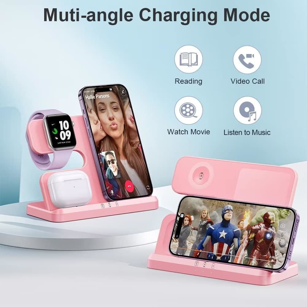 Wireless Charger 3 in 1 Wireless Charging Station, 15W Fast Wireless iPhone Charger for iPhone 15/14/13/12/11/Pro/Max/X