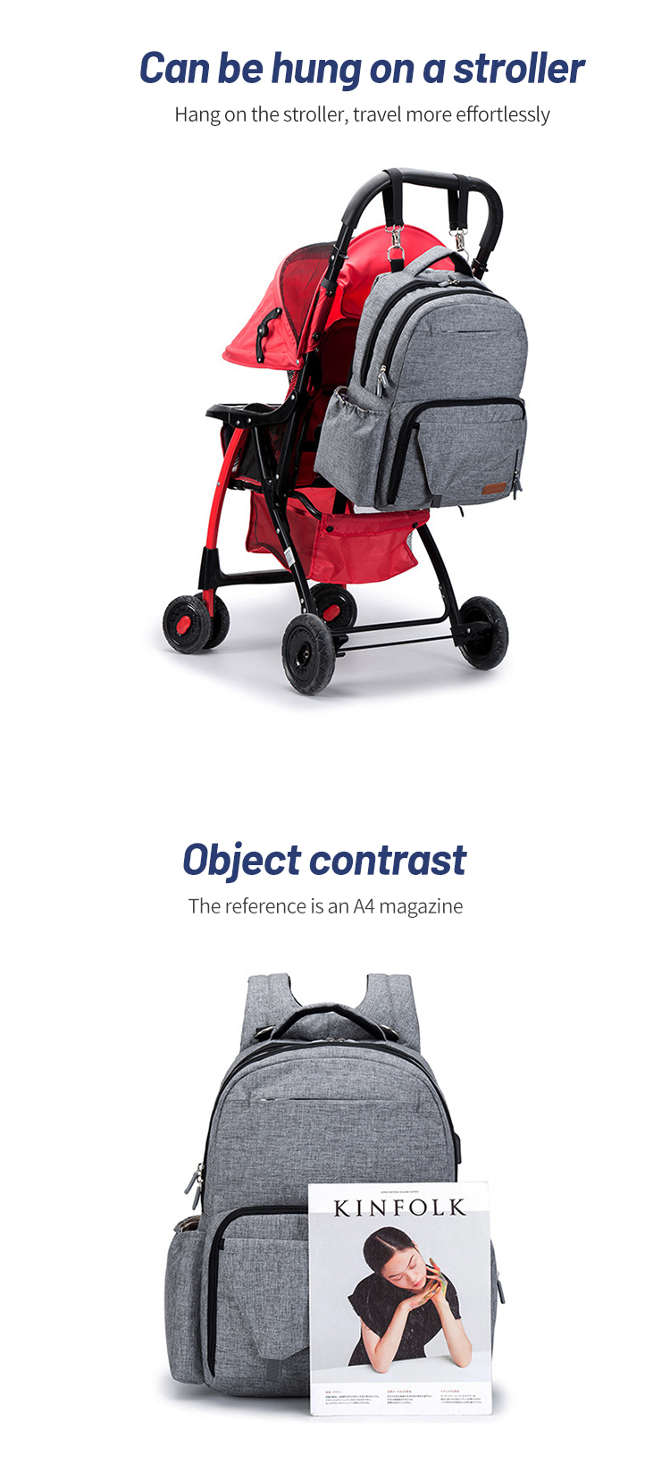 Maternity Diaper Bag Backpack With USB Interface 11.4*7.5*17.7inch