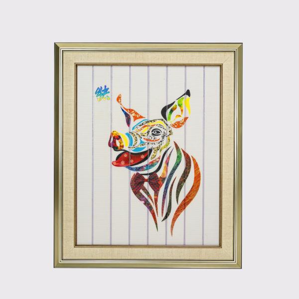 Chinese Zodiac Framed Art Twelve Animals Pig Home Decor Ribbon Painting