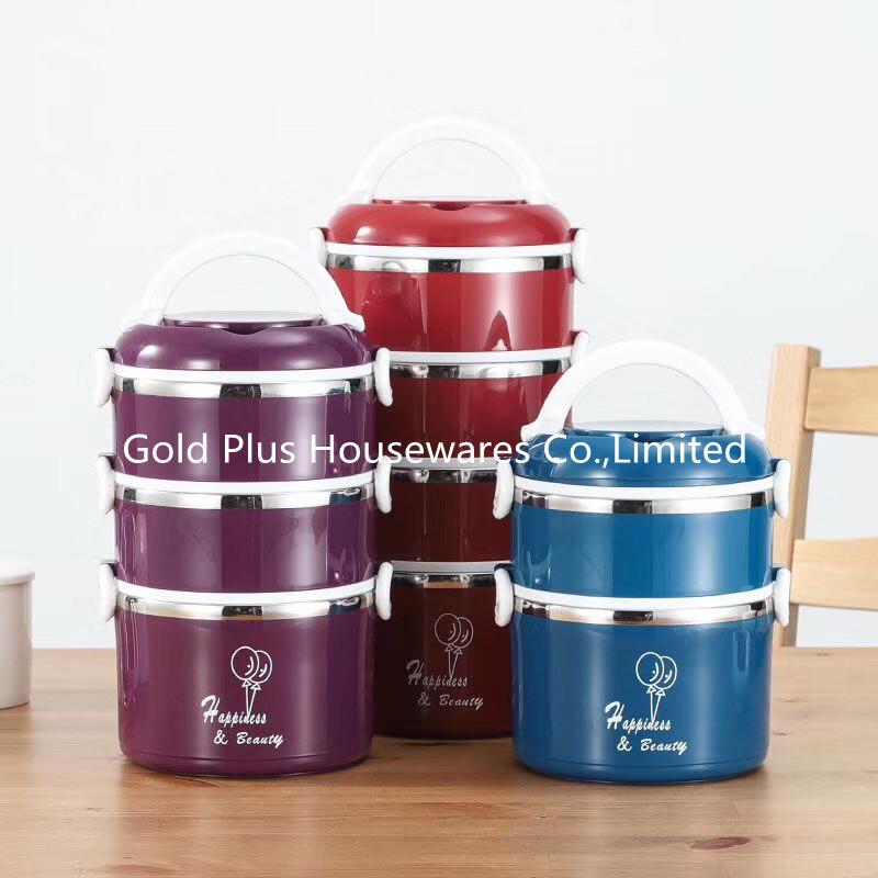 Portable 2.8L Multi Layer Round Thermal Lunch Box For Adults