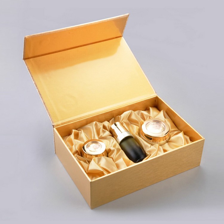 Luxury Custom Logo Book Shaped Magnetic Closure Cosmetic Folding Paper Gift Box with Satin