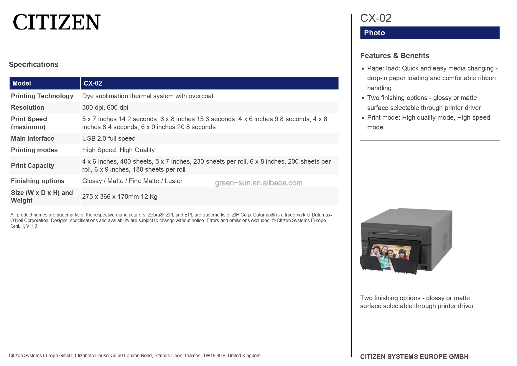 High Definition CX-02S Thermal Transfer Embedded Digital Photo Printer with USB Interface