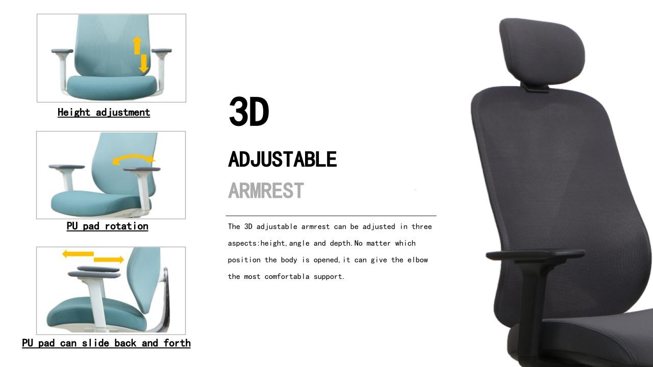 PU Pad High Back Black Breathable Ergo Infinity Mesh Chairs With Headrest And Lumbar