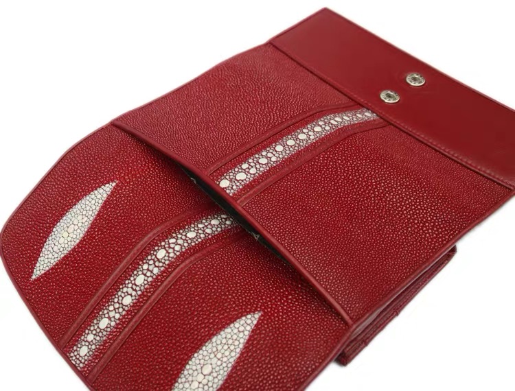 Stingray Skin Unisex Men Long Trifold Wallet Large Male Card Holders Genuine Leather Deep Blue Female Large Clutch Purse