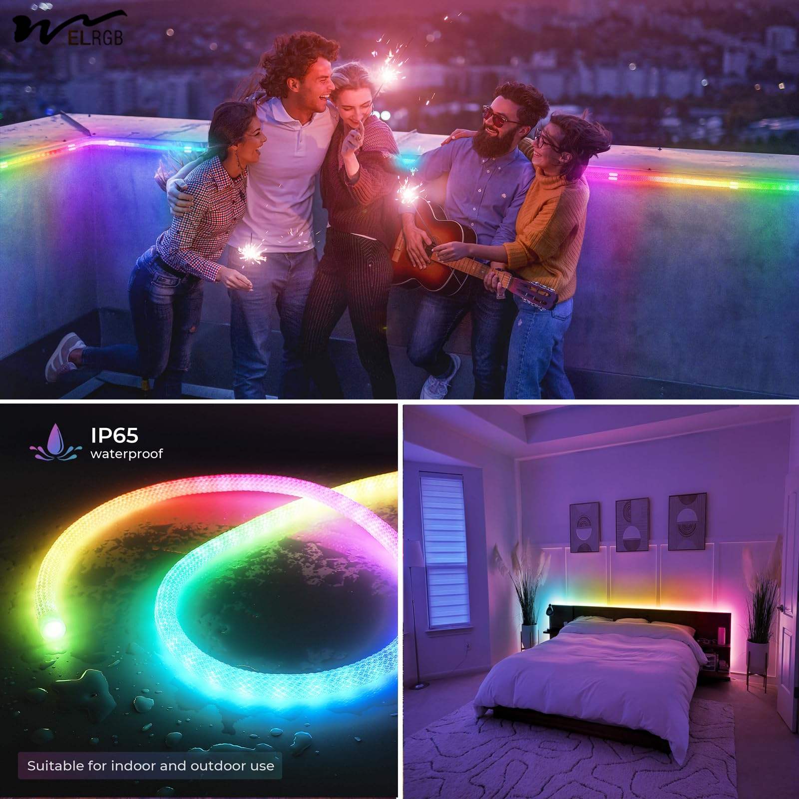 9.8ft Neon Light with USB RGB Smart IC IP65 Waterproof 50LED/M App Controllable