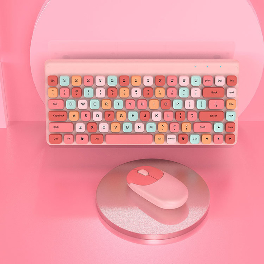 Retro 86-Key Lipstick Wireless Keyboard Mouse ABS Mechanical Keycaps