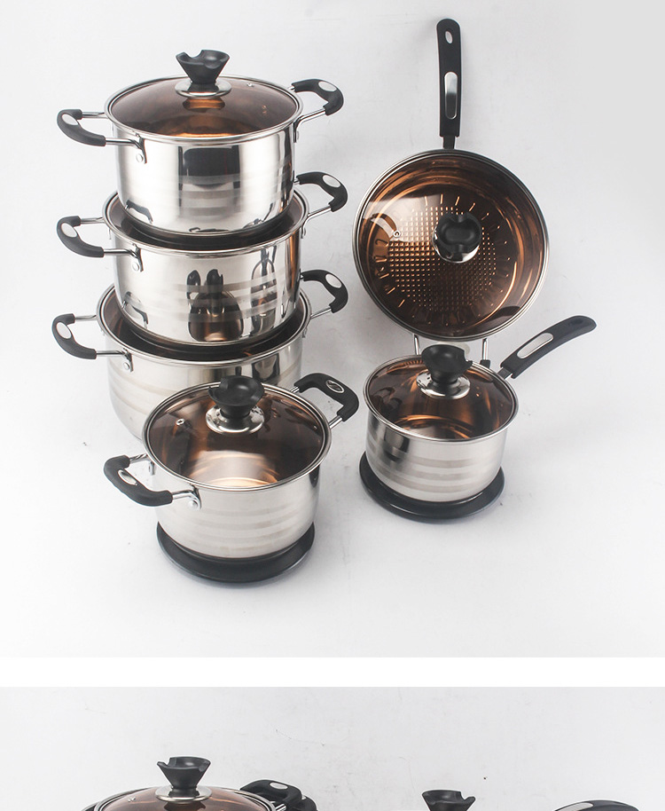 Best Sale Kitchen 12 Piece Cooking Pot Set Pot And Pans Stainless Steel Cookware Set