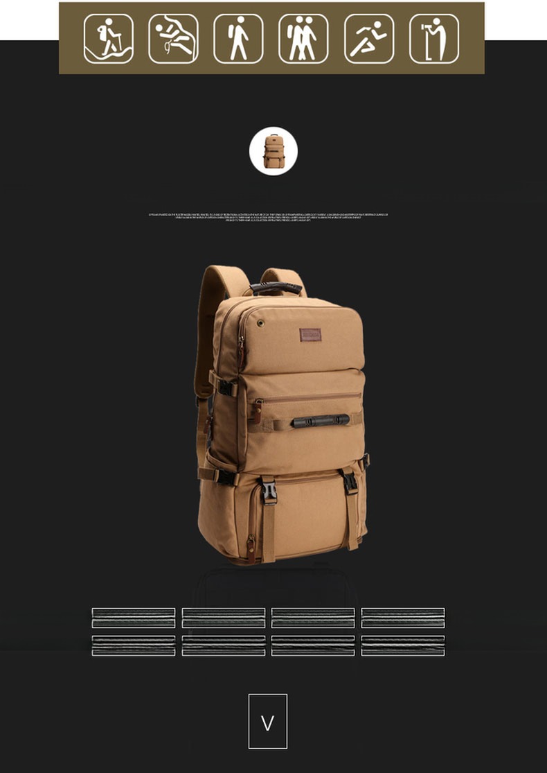 Zipper Closure Expandable Canvas Backpack for Men Lightweight and Durable Outdoor Bag