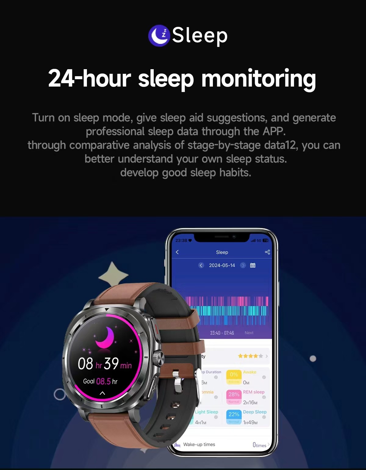 ET492 Blood Pressure Blood Oxygen Smart Watch With Emergency SOS