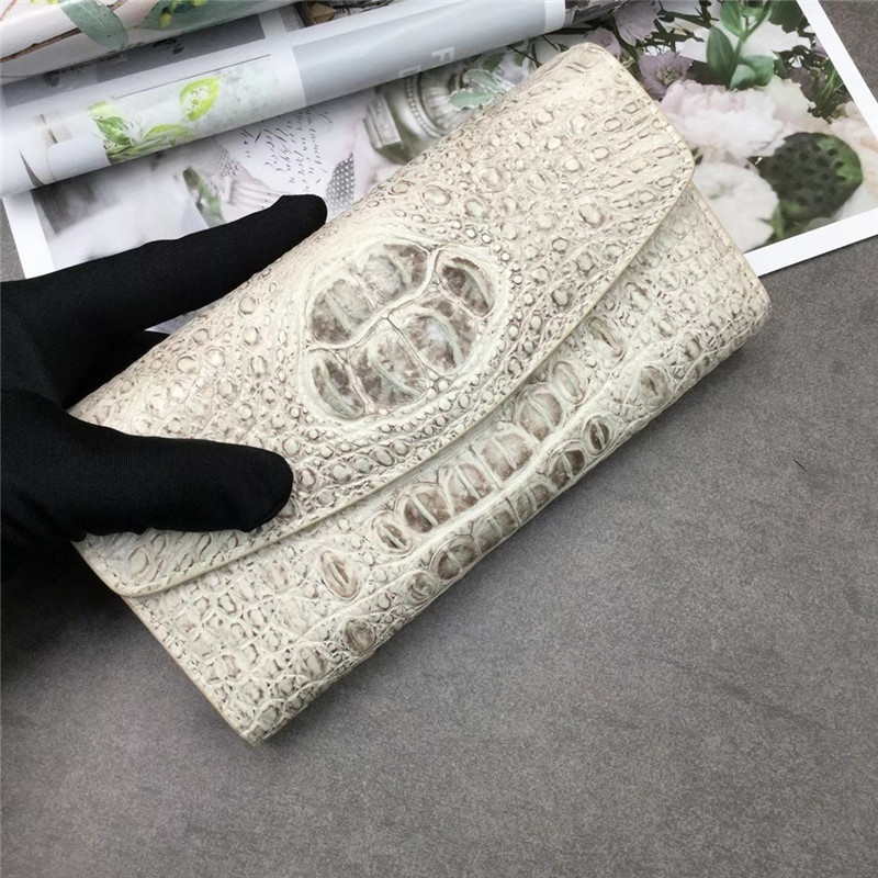 Authentic Exotic Crocodile Skin Women Long White Wallet Female Large Card Holders Genuine Alligator Leather Lady Clutch