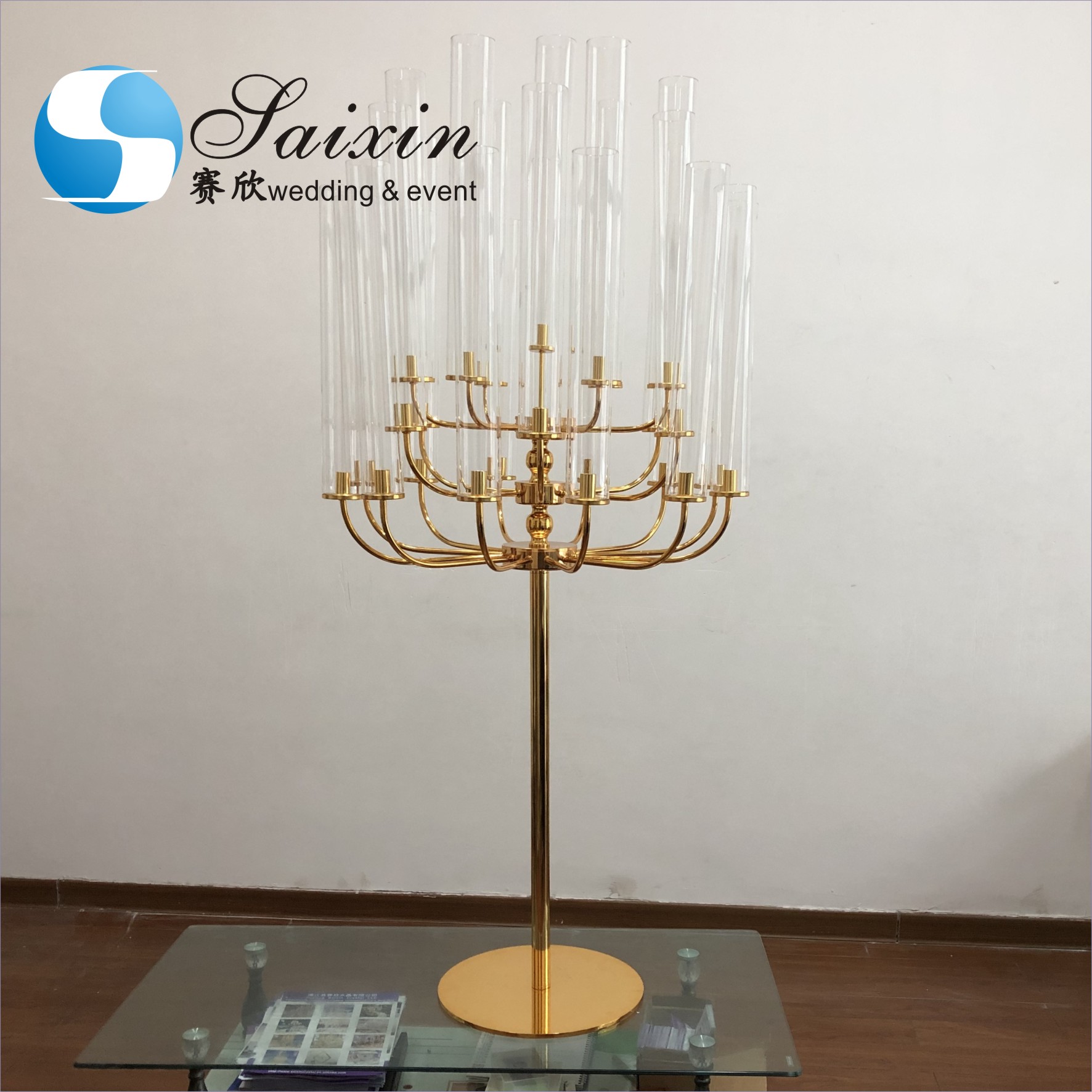 Acrylic Flower Stand Wedding Carved Works Silver Display With Hanging Ball Terrarium