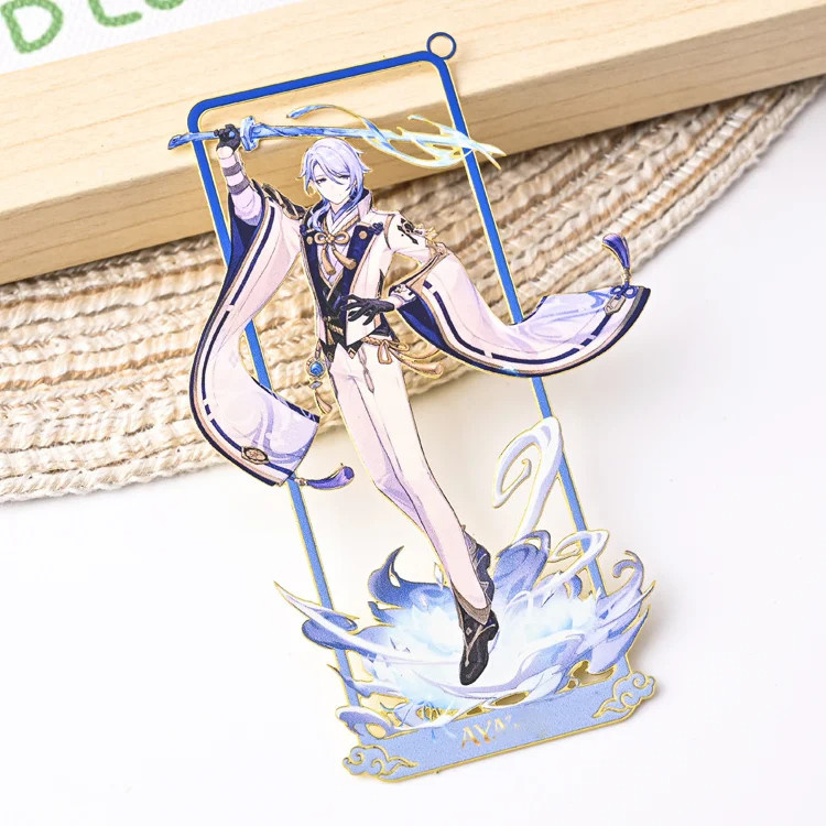 Customized Kawaii Genshin Impact Design UV Printing Gold Plated Metal Bookmark