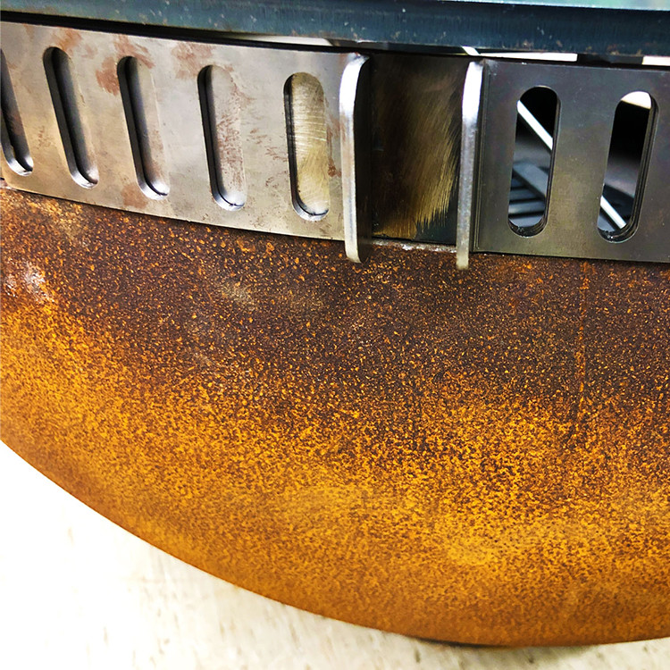Corten Steel Classic Ring Bbq Fire Pit With Log Store For Garden Outdoor