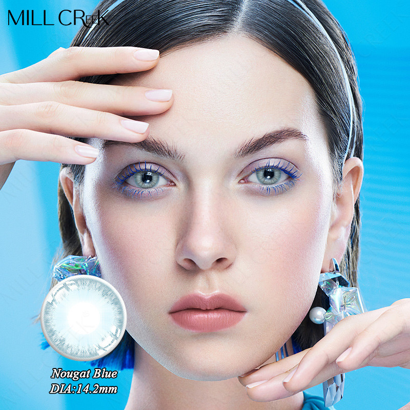 Custom Logo Nougat Blue Eye Contact Lenses Triple Tone 14.2mm