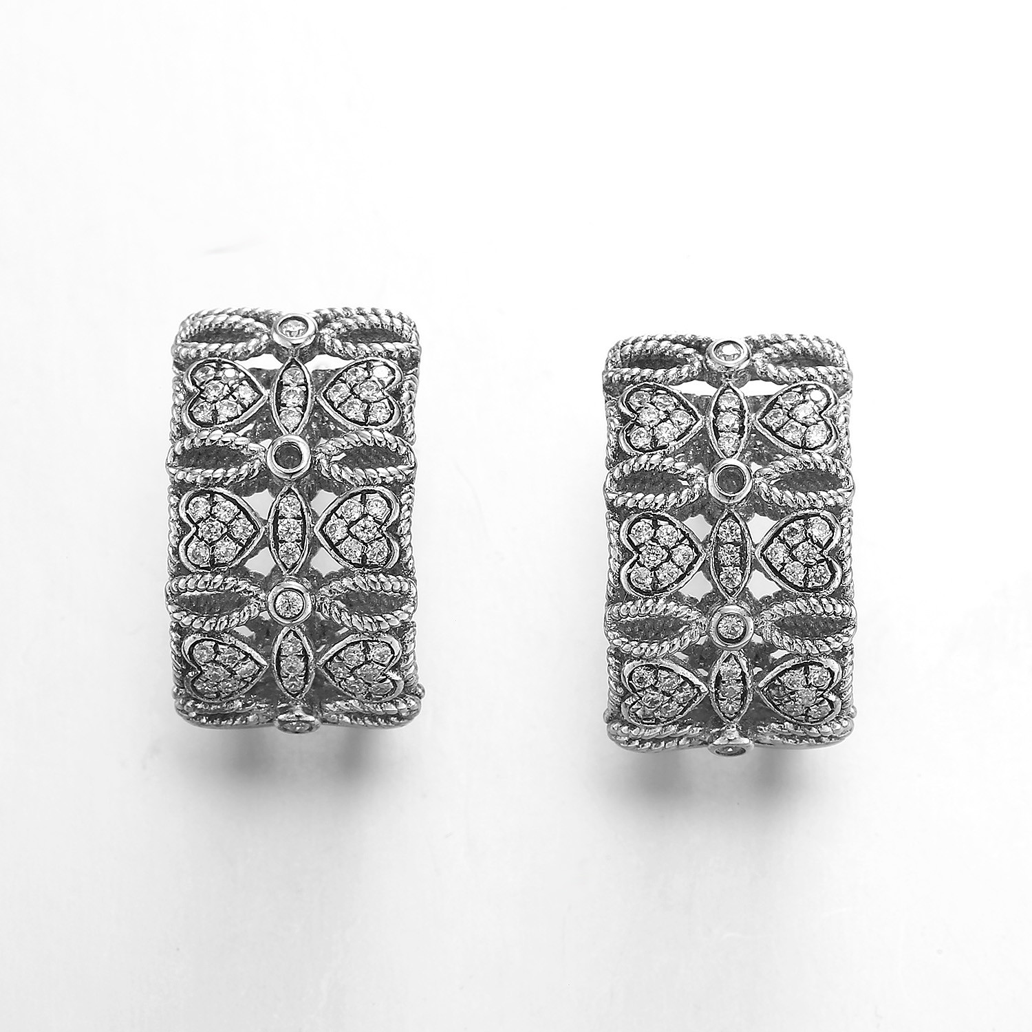 Knot And Heart Surrounded 925 Silver CZ Earrings White Gold Earrings